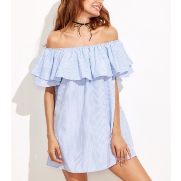 Zara Dresses & Skirts - Zara Woman off-shoulder stripe ruffle sleeve dress